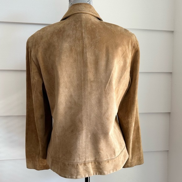 Olsen Europe Tan Suede Leather Jacket Minimalist size 6 - Picture 3 of 8